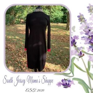 NWT Vince Camuto Size L Black Sweater Dress Side Magenta Stripes (C32)